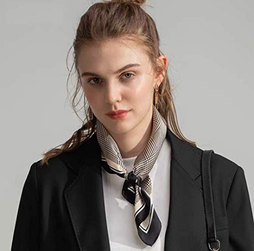 ANDANTINO 100% Mulberry Silk Square Scarf for Hair-25.6" X25.6'' Women Men Natural Silk Neckerchief Digital Printed Headscarf - color: Earth Tone-check