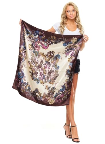 4 Pc Set Large 35 x 35 inches Satin Square Scarves Neck Hair Head Scarf Bundle - color: Set M