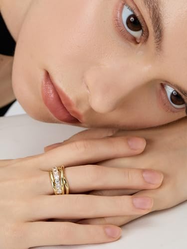 14k Gold Rings For Women，Trendy Dainty X Ring, Gold Stacking Rings Non Tarnish,Chunky Statement Rings for Women - size: 7