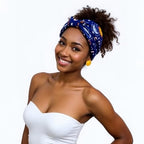 1 Pack Boho Headbands Stretch Paisley Print Bandana Headband Criss Cross Hair Bands Knotted Head Wrap Yoga Daily for Women and Girls (Blue Cosmic) - color: Blue Cosmic