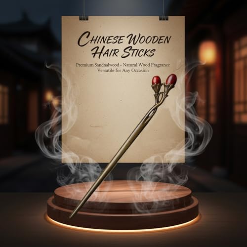 Chinese Hair Chopsticks, 18cm Handmade Green Sandalwood Hair Stick for Women, Vintage Bun Holder