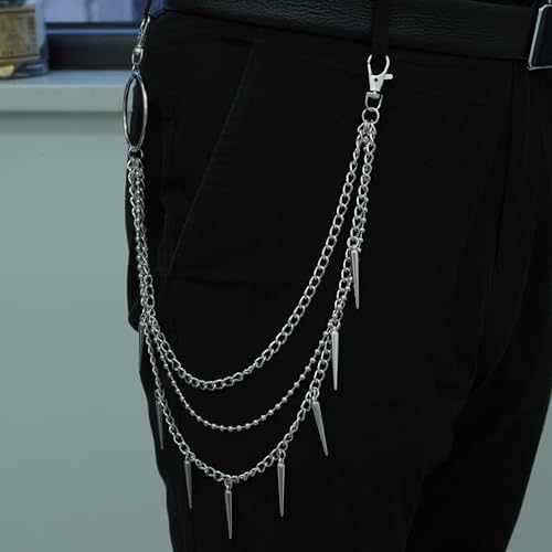 Layered Pants Chain keychain for Women Men Punk Wallet Chains Hiphop Jeans Keychain Halloween Jewelry - style: D-bullet chain1