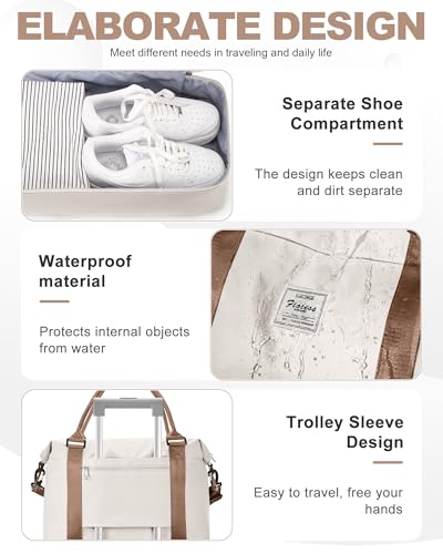 Travel Duffel Bag, 18x14x8 Inches Travel Bag Spirit with Shoes Compartment, Weekender Overnight Bag for Women with Trolley Sleeve, Carry On Bag for Airplanes Sport Tote Gym Bag BeigeBrown - color: H8-BeigeBrown, size: Large