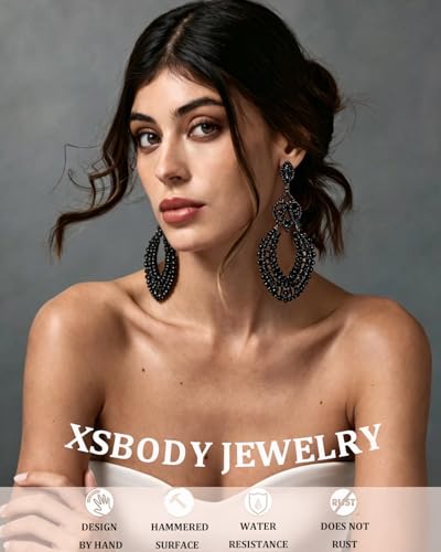 Large Black Rhinestone Earrings for Women Prom Chandelier Drop Statement Earrings Costume Jewelry - color: A-Black