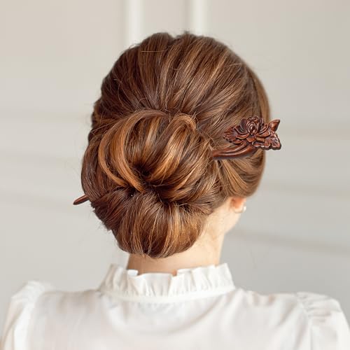 Traditional Chinese Japanese hair sticks, retro wooden hair pins, used for long hair accessories buns, Hanfu Dressing Accessories（lotus flower) - color: lotus flower