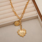 ORIGENCE Sun Heart Necklace for Women 18K Gold Plated Heart Pendant Necklace Chunky Chain Choker Necklaces Hip Hop Charm Necklaces Trendy Unisex Jewelry - style: 2Charm-Gold N