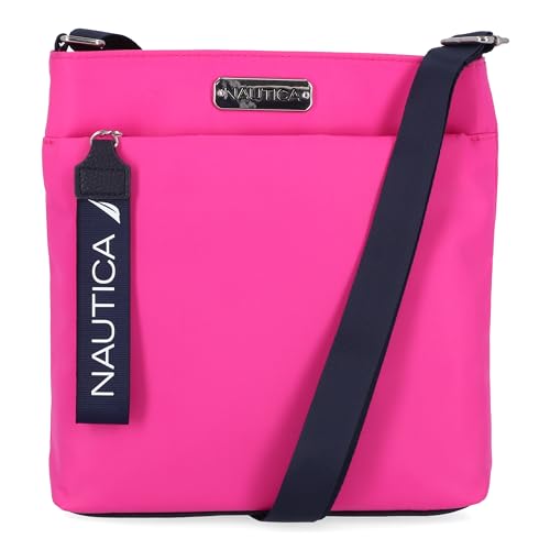 Nautica Diver Nylon Small Women's Crossbody Bag Purse with Adjustable Shoulder Strap - color: Hot Pink