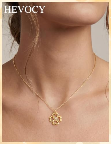 Opal Pendant Necklace for Women - Dainty 14k Gold Plated Jewelry Necklaces, Perfect Valentine's Day/Mother's Day Gift for Her, Mom, Girlfriend, Daughter - color: Heart Clover-GD