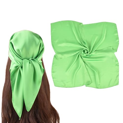 27.5 Inches Silk Head Scarf for Women Satin Hair Scarf Silk Wrap Neck Square Scarves Feeling Scarf Boho Headwear - color: Pure Green