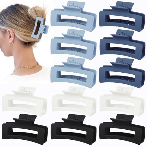 Sisiaipu 12 Pcs Medium Hair Clips, 3.5 Inch Square Claw Clips for Thick and Thin Hair - Blue - color: Blue