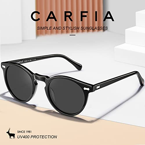 CARFIA Polarized Sunglasses for Women: Acetate Frame, Small/Medium Size, UV400 Protection - Anti Glare CA5288 - color: 3. Black Frame Grey Lens
