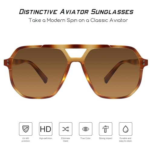 mosanana Oversized Aviator Sunglasses for Women and Men with Polarized Lens MS52243 - color: C8-light Tortoise