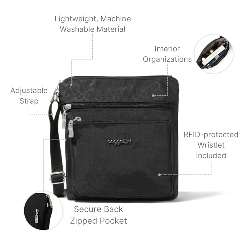 Baggallini Pocket Crossbody Bags for Women 8x8 Small Lightweight Durable Water-resistant Travel Purse W/Rfid - color: Black Cheetah