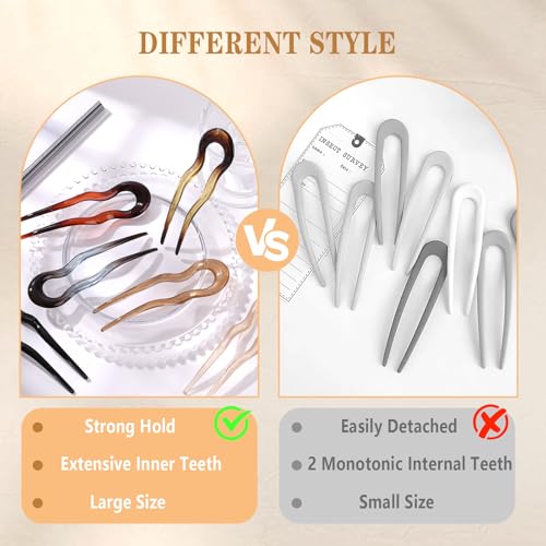 6PCS French Hair Pins for Thick Hair, French Pins Hair Styling, French Hair Pin for Women Fine Hair Accessories, French Twist Pin Wavy U Shaped Valentine's Day Gifts(Amber) - color: Amber-B