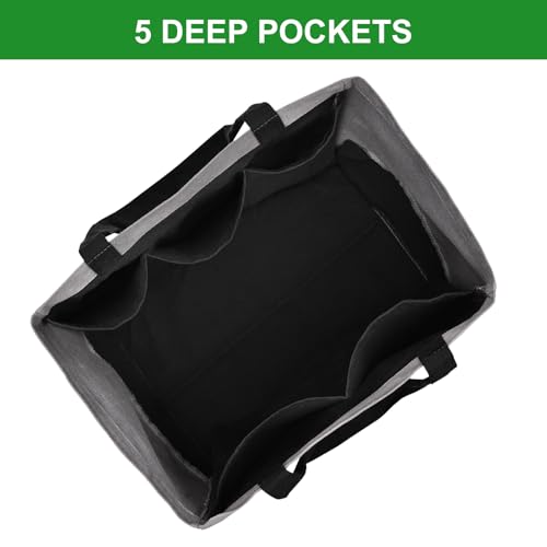 3 Pack Canvas Reusable Grocery Bags Heavy Duty, 8.3 gal Foldable Large Tote Bag with Handles, Holds 60 lbs Canvas Shopping Bags & Washable Eco-friendly Bags with 5 Pockets, Grey+Black - color: [A0] Grey / Black, size: 3 Pack