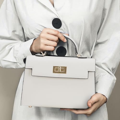 Leather Crossbody Handbag and Mini Luxury Shoulder Bag - Top Handle Purse with Adjustable Strap - color: White