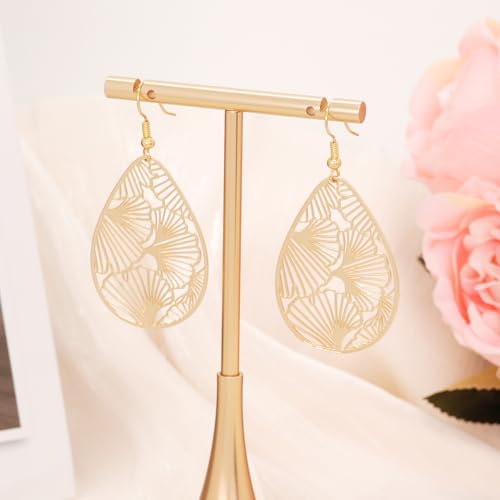 Teardrop Earrings for Women, 14K Plated Dangle Earrings Handmade Filigree Teardrop Dangling Earrings Ginkgo Hypoallergenic 925 Sterling Leaf Earrings for women - color: Maple Leaf Gold