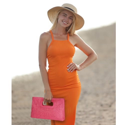 Top Handle Clutch Handbags for Women, Evening Handbag Shoulder Crossbody Purse with Gold Chain - color: Rose