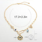 ORIGENCE Sun Heart Necklace for Women 18K Gold Plated Heart Pendant Necklace Chunky Chain Choker Necklaces Hip Hop Charm Necklaces Trendy Unisex Jewelry - style: 5Charm-Gold