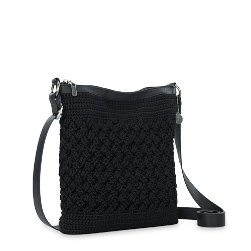 The Sak Lucia Crossbody Bag in Crochet, Convertible Purse with Adjustable Shoulder Strap - color: Black Cozy Weave