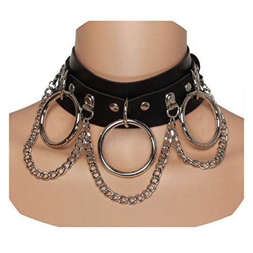Eigso Vintage Punk Goth Studded Rivet Pu Leather Collar Choker Necklace with Spikes Adjustable - color: F-Black