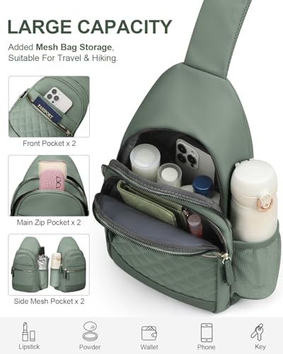 Capolo Sling Bag for Women Men Waterproof Crossbody Bags for Women Trendy Casual Fanny Pack with Convertible Shoulder Strap Chest Bag for Travel Hiking(Green, Large) - color: Green, size: Large