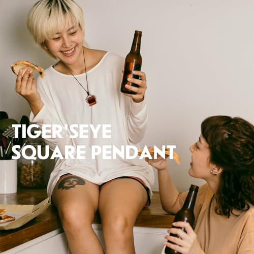 Runyangshi Tiger's Eye Natural Healing Crystal Square Pendant 0.59"-0.78"(1.5-2cm) Tumbled Polished Stones Necklace Meditation Reiki Energy Amulet Bohemia for Men Women Hand-Woven Rope Gift - color: Tiger's Eye