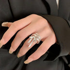 14K Gold Plated Open Ring 925 Sterling Silver Ring Open Adjustable rings for women Band Rings for Men Women Gold Stackable Rings for Women Teen Girls Silver Statement Ring Band Chunky Open Twist Ring - color: Silver21