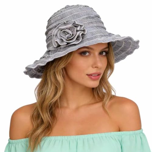 FORBUSITE Women Folding Vintage Outdoor Sun Hats for Beach Garden Travelling UV Protection - color: Gs013-blue