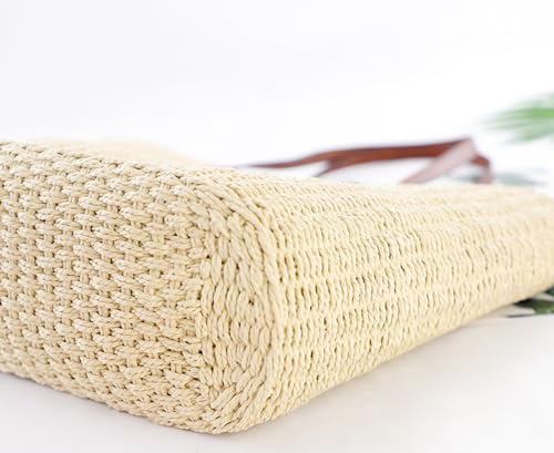 Beaguful Women's Shoulder Handbags Beach Chic Tote Purse Leisure Vacation Hobo Bag with Zipper Closure - color: Beige