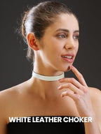 3-Pack Chokers — Velvet (1.5") + Leather (0.6") + Heart Pendant, Adjustable 12–18", Stainless Steel Hardware, 90s/Goth Layering Set — Black | Red | Green | White - color: White