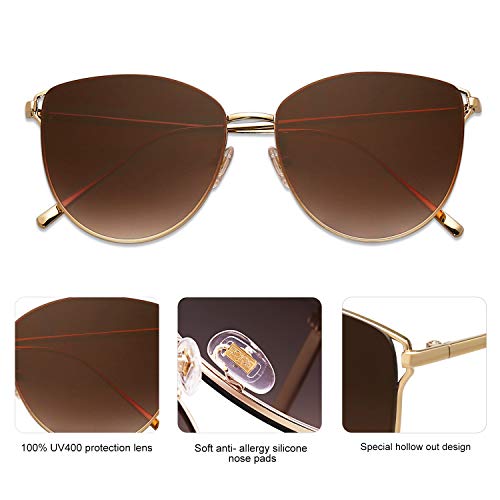 SOJOS Mirrored Flat Lens Fashion Sunglasses for Women SJ1085 - color: Gold/Brown