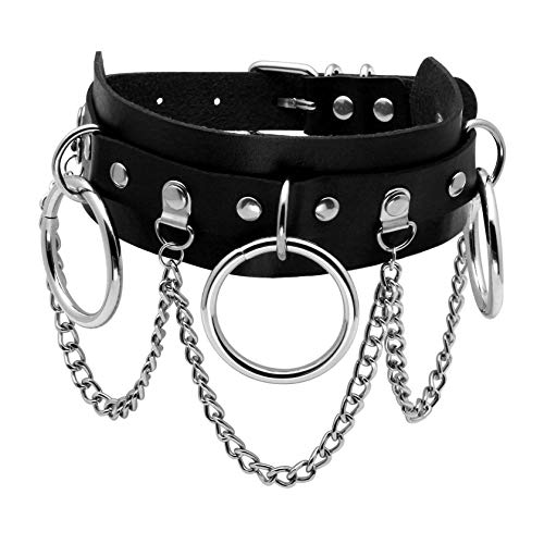 Eigso Vintage Punk Goth Studded Rivet Pu Leather Collar Choker Necklace with Spikes Adjustable - color: F-Black