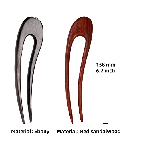 Wooden Hair Forks U Shape Hair Stick for Long Hair Handmade French Hairpin Wood Vintage Two Prong Hair Clip for Women Hair Accessories (2pack moon wooden hair fork)