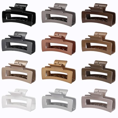 Sisiaipu 3.5 Inch Medium Hair Claw Clips 12 Pcs Square Claw for Thick and Thin Hair Rectangular Rectangle Hair Clips Jaw Clips Bulk Hair Accessories for women and Girls (Gold) - color: Gold
