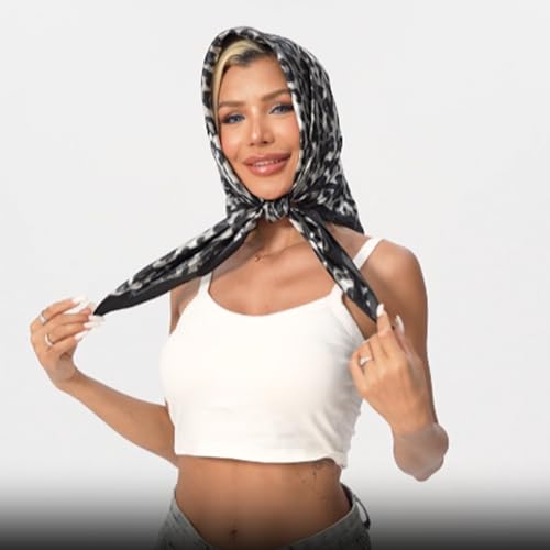 Leopard Print Head Scarf for Women Like Silk Satin Scarf for Hair Wrapping at Night Bandana Square Scarf 35 Inches - color: Bao Kuan