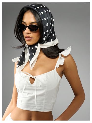 Verdusa Women's Polka Dots Head Scarf Y2k Vintage Square Bandana Hair Scarfs - color: Black and White