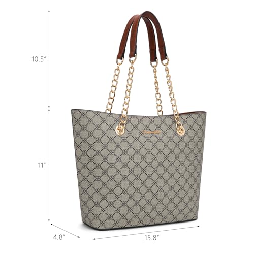 Montana West Tote Bag for Women Chain Top-handle Handbags - color: Brown Lucky Clover