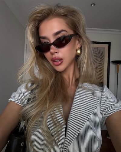 GUVIVI Retro Oval Sunglasses for Women 2026 90s Small Chic Cat Eye Sun Glasses Sunnies Lightweight Shades - color: Black Frame - Brown Lens