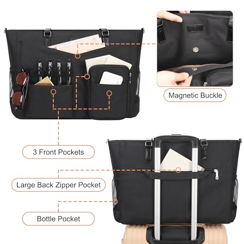 Laptop Tote Bag for Women 17 Inch, Teacher Work Bag with Compartments Business Laptop Bag With 15 Pockets Work Tote Bag - color: B1-black-1pcs
