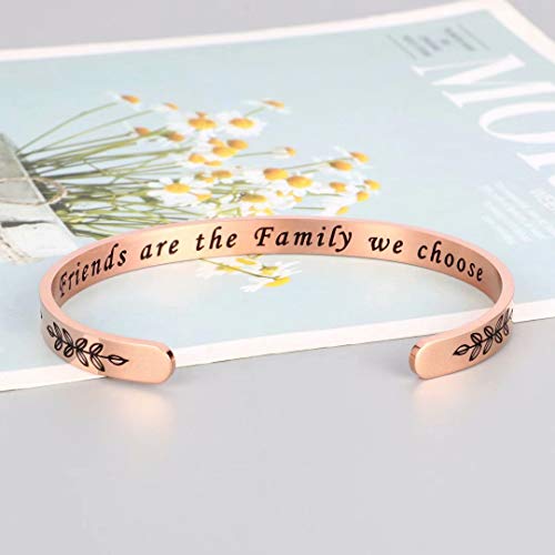 M MOOHAM Bracelets for Women Girls, Quote Mantra Bracelet Funny Inspirational Jewelry Gifts for Best Friend, Mom, Daughter, Son, Sister, Niece Birthday Mothers Day Present Come Gift Box - style: Friends are the family we choose-Rose Gold