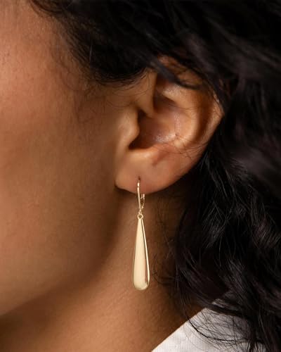 Dangle Earrings for Women, 14K Gold/White Gold Plated Dainty Leverback Drop Earrings Hypoallergenic Leverback Dangle Modern Jewelry Everyday Wear Gift for Women - color: teardrop gold