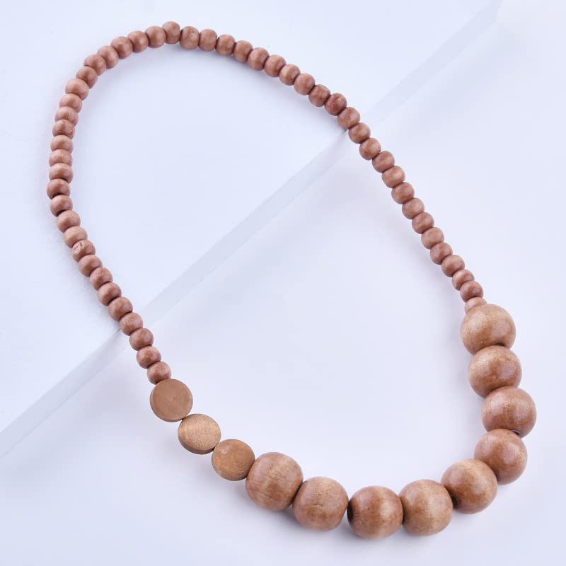 COLORFUL BLING Natural Chunky Wooden Beads Statement Necklace Boho African Tribal Collar Choker Bib Necklace Hippie Vacation Jewelry for Unisex Men Women - color: light ball