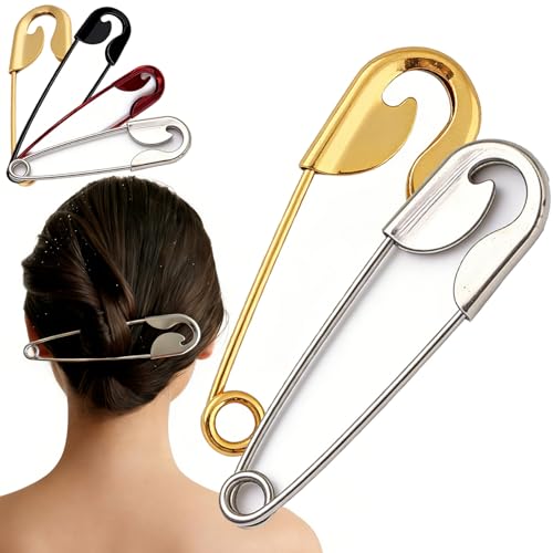 Mega Safety Hairpin - Mega Safety Pin Hairpin, Oversized Metal Hair Pin for Bun & Updo, Stylish Hair Stick Bun Holder - color: 2PCS-A