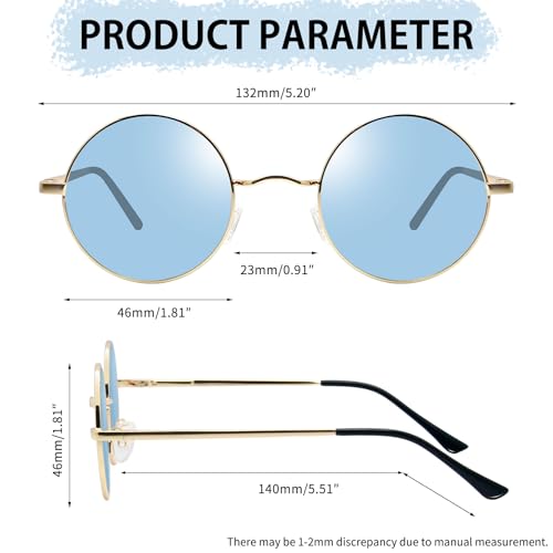 Joopin Retro Small Round Sunglasses Hippie Circle Sun Glasses Polarized UV400 Protection Metal Shades for Men Women - color: A04-golden Frame Tint Blue Lens