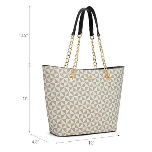 Montana West Tote Bag for Women Chain Top-handle Handbags - color: Beige Monogram