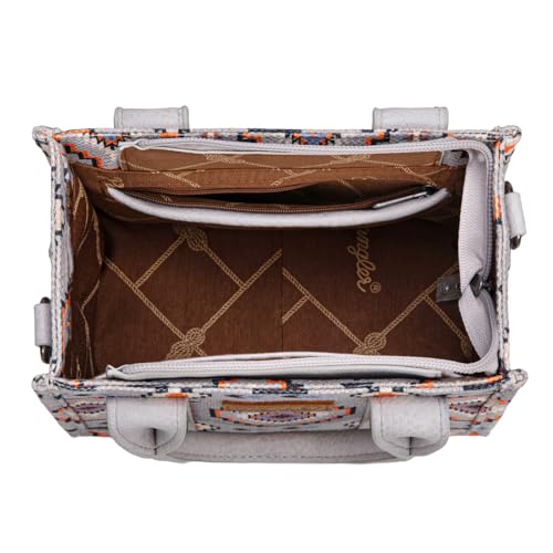 Wrangler Mini Aztec Tote Bag for Women Boho Small Top Handle Purse with Adjustable Strap - color: Boho Grey
