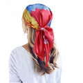 QBSM 35'' Satin Large Square Head Scarf Silk Feeling Neck Scarves Hair Sleeping Wrap Lightweight Headscarf for Women - color: Rose Red Peony