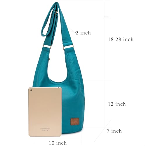 Coton Pose Women Hippie Crossbody Bag - Top Zip Large Capacity Canvas Sling Bag - Jacquard Cloth Handmade - color: Peacock Blue