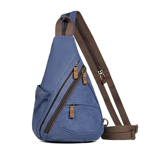 KL928 Canvas Sling Bag - Small Crossbody Backpack Shoulder Casual Daypack Rucksack for Men Women(Blue) - color: Canvas-blue